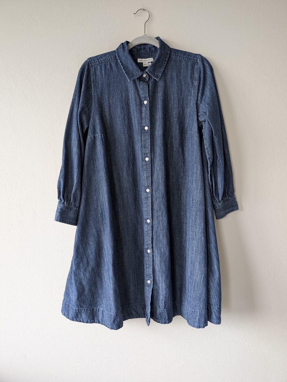Free Assembly Blue Denim Button-Front Shirt Dress A-Line Size M Collared Cotton